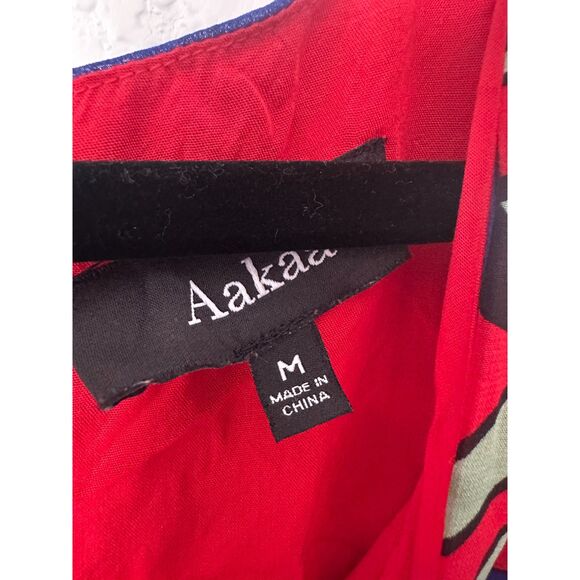 Aakaa Long Sleeve Red Blue Floral Bright Colorful Maxi Dress Size Medium - Picture 7 of 9